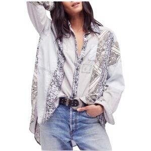 Free People All Patched Up Button Up Blouse